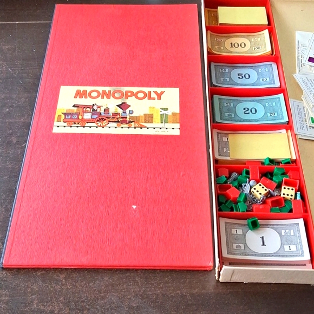 Vintage1957 Monopoly Parker Brothers Yellow Box Edition Train Plastic Money Tray